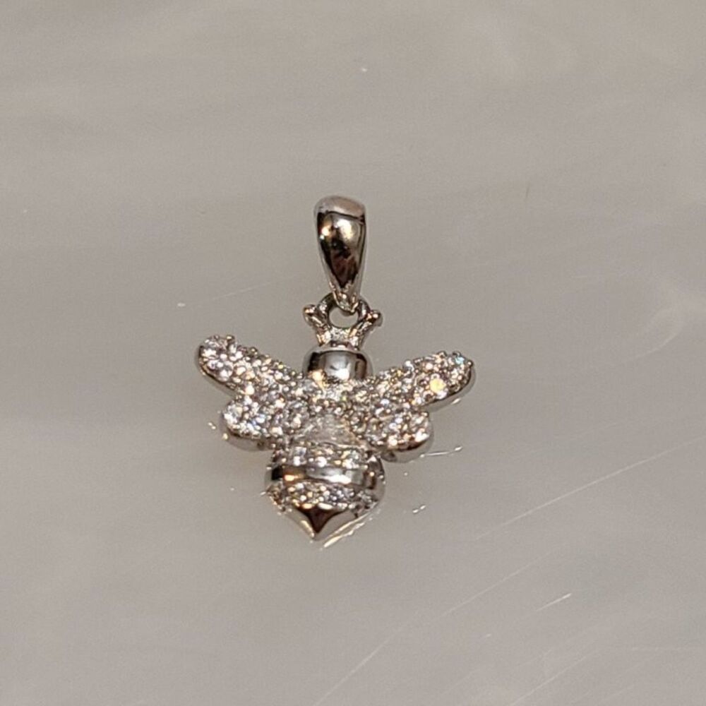 NWOT 925 Sterling Silver Pave Bee Pendant Charm Nature Insect Jewelry